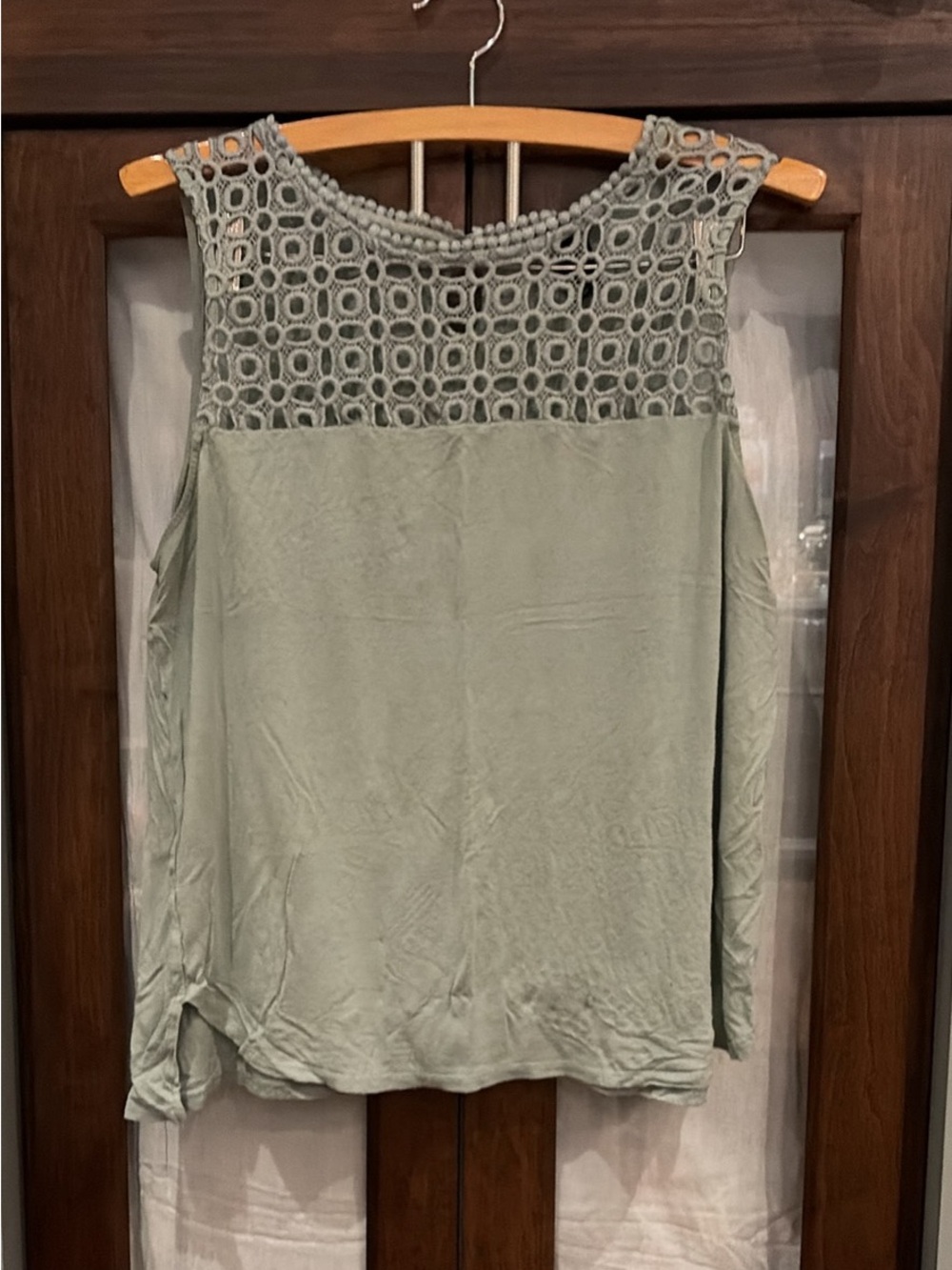 H&M Sage Green Crochet Yoke Tank Top